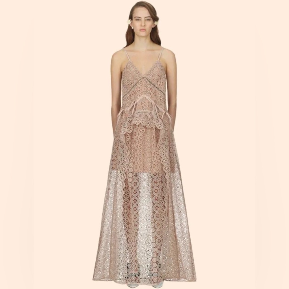 Self-Portrait Nude Beige Lace Maxi Dress NWT size 6